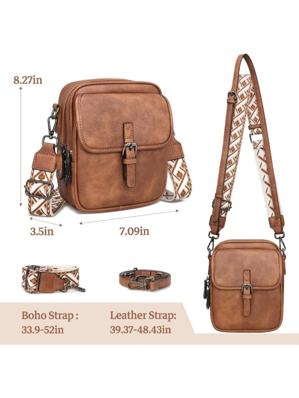Women Brown Leather Anti Theft Handbags Removable Straps Formal Crossbody Bag - Picture 5 of 6